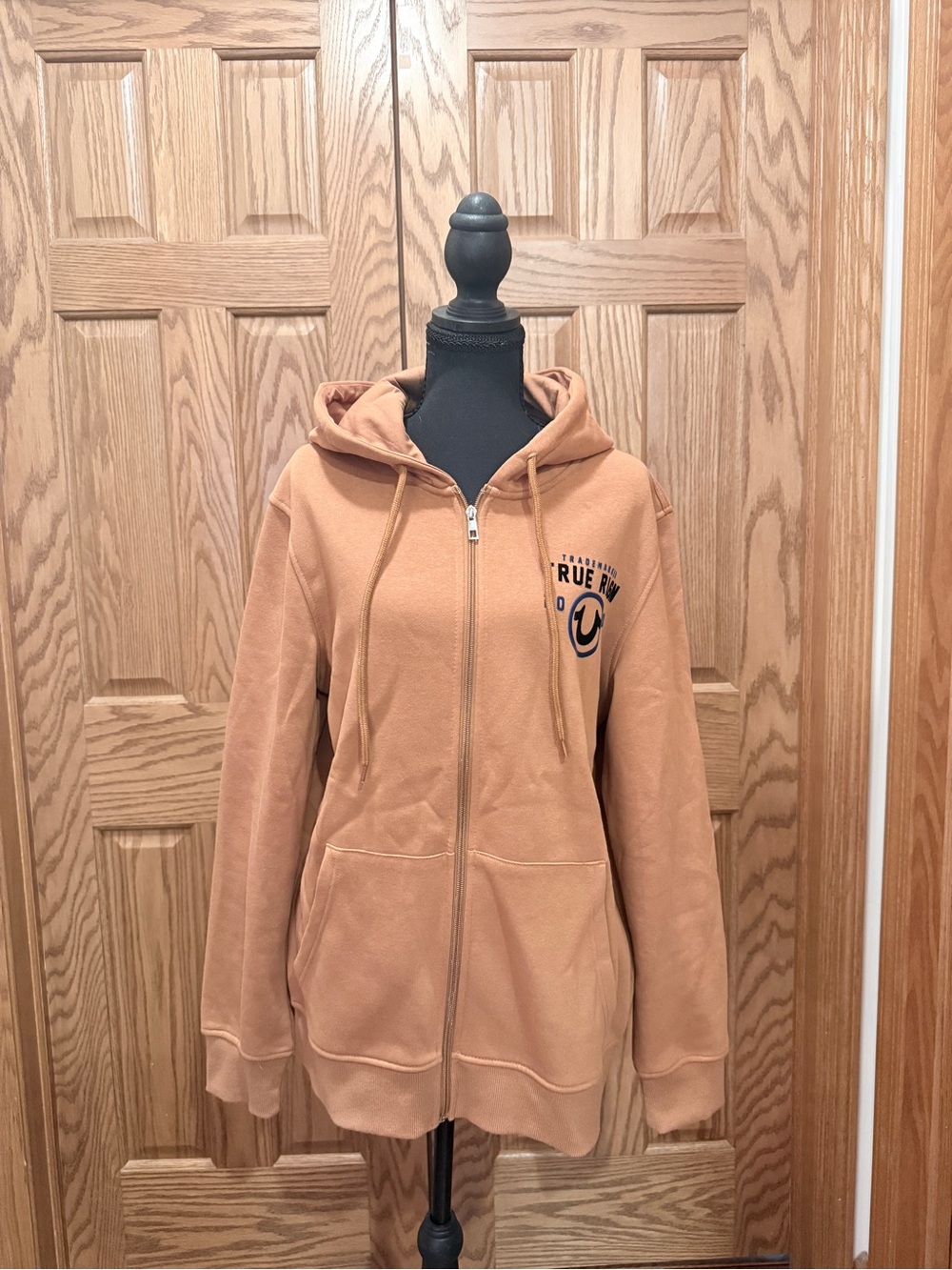 True Religion Men's Camel Zip Front Hoodie with Logo